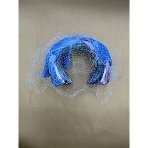 Vintage 1950s–60s Blue Velvet & Silk Headband with Net Overlay